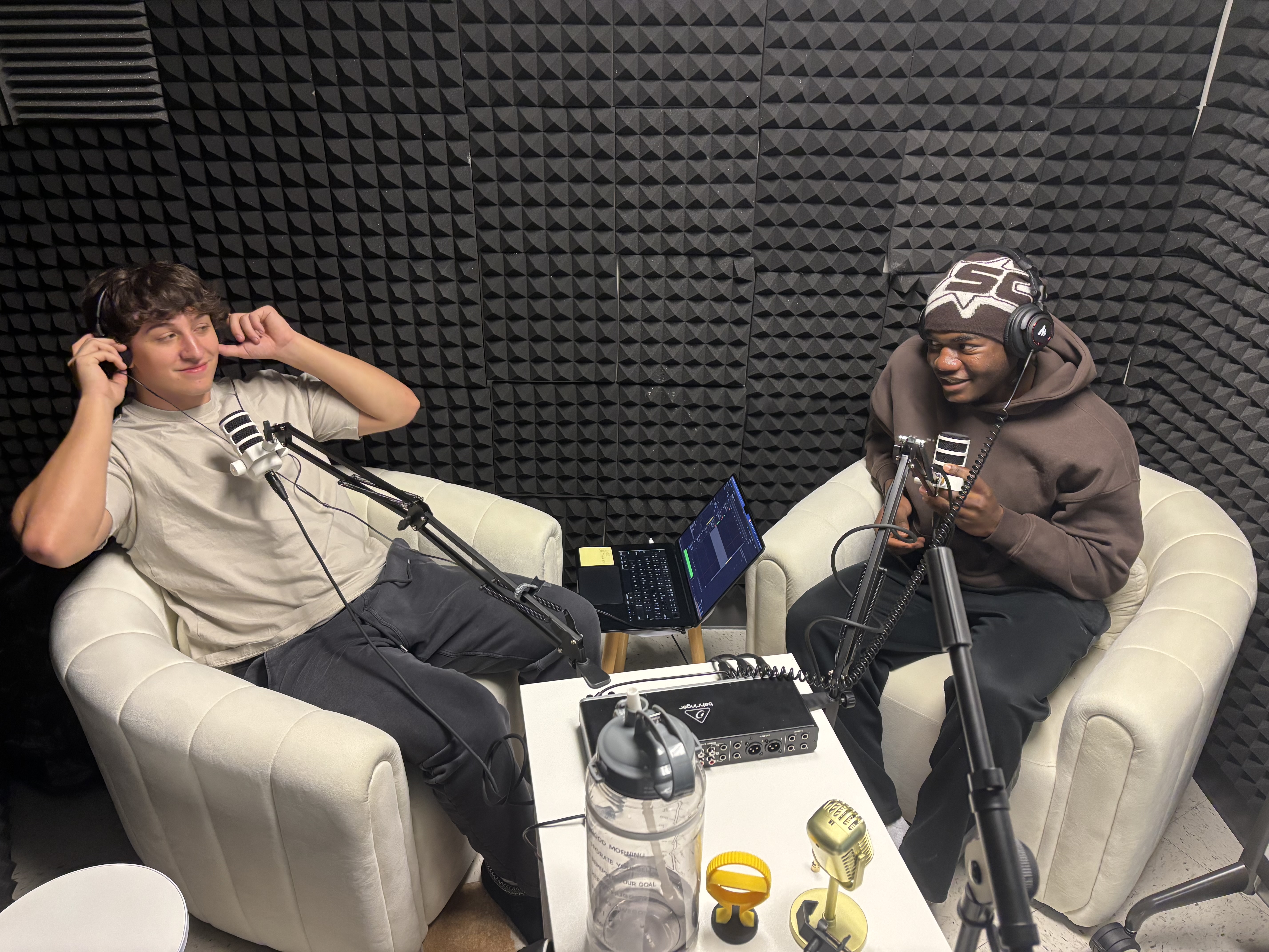 Group of Three doing a podcast